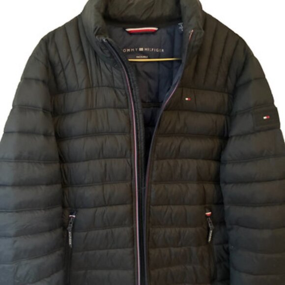 Like New Tommy Hilfiger Men's Real Down Insulated Packable Puffer Black Jacket M - Picture 1 of 13